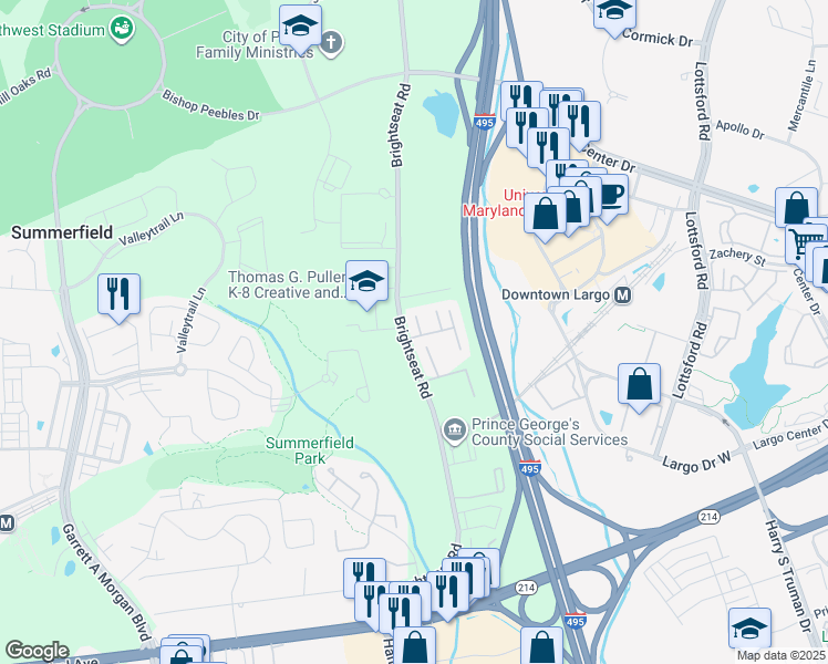 map of restaurants, bars, coffee shops, grocery stores, and more near 8900 Continental Place in Prince George's County