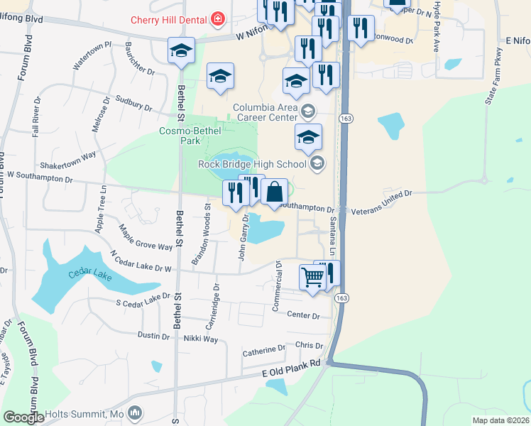 map of restaurants, bars, coffee shops, grocery stores, and more near 20 Southampton Drive in Columbia