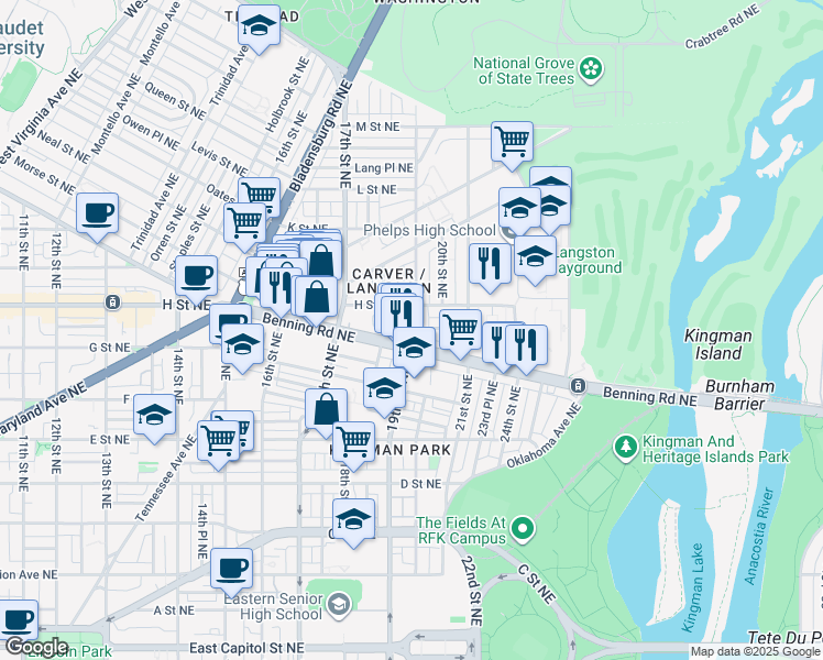 map of restaurants, bars, coffee shops, grocery stores, and more near 101 Independence Avenue Southeast in Washington
