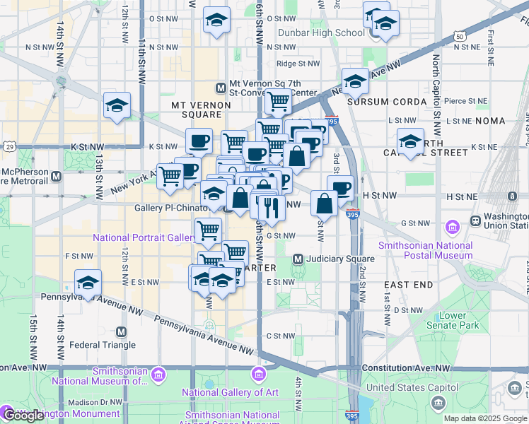 map of restaurants, bars, coffee shops, grocery stores, and more near 101 Independence Avenue Southeast in Washington