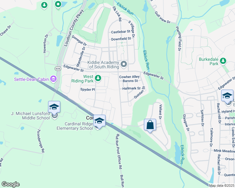 map of restaurants, bars, coffee shops, grocery stores, and more near 25929 Donovan Drive in Chantilly