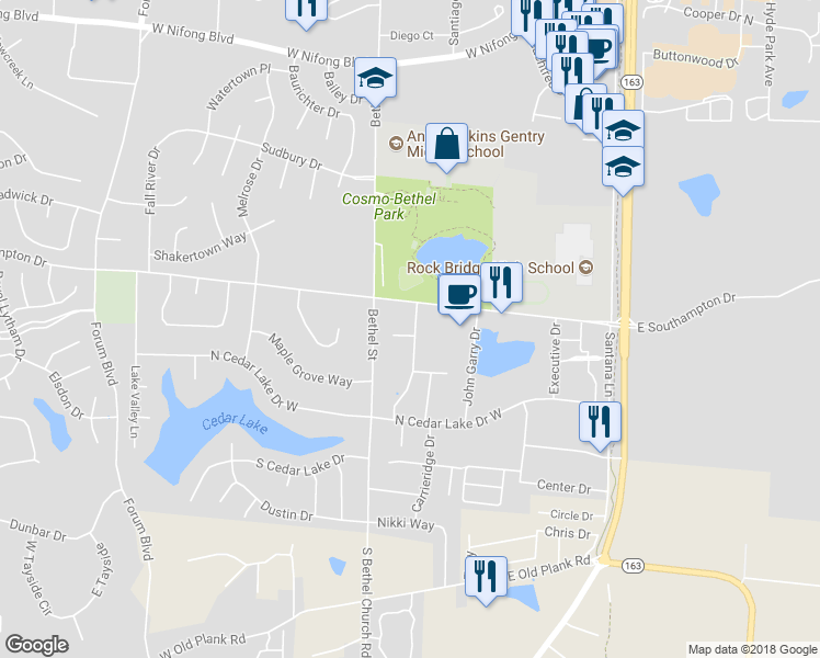 map of restaurants, bars, coffee shops, grocery stores, and more near 4617 Brandon Woods Street in Columbia
