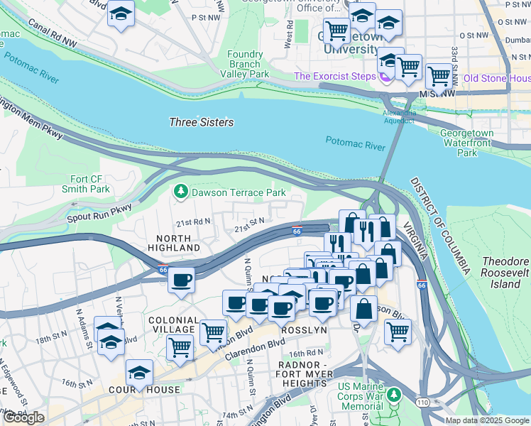 map of restaurants, bars, coffee shops, grocery stores, and more near 101 Independence Avenue Southeast in Washington