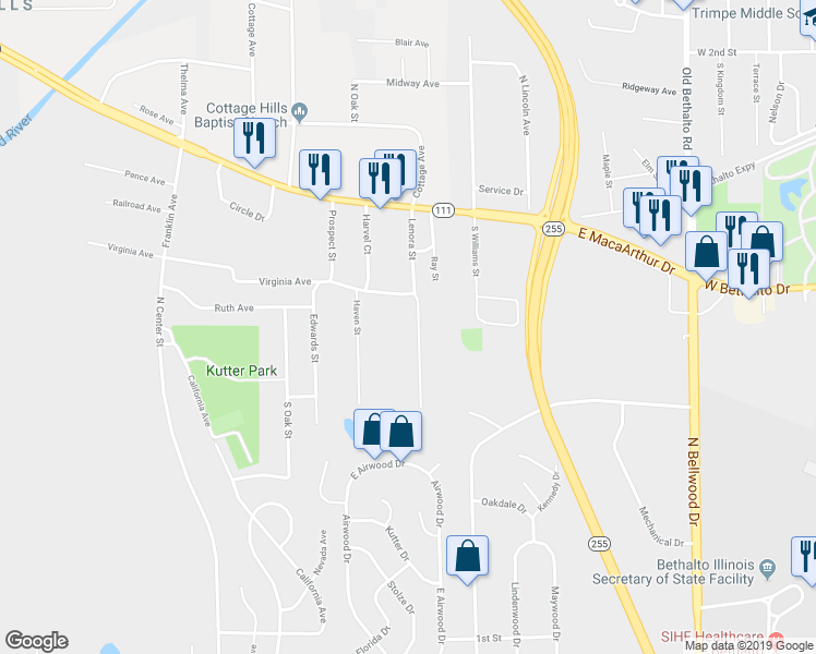 map of restaurants, bars, coffee shops, grocery stores, and more near 126 Lenora Street in Rosewood Heights