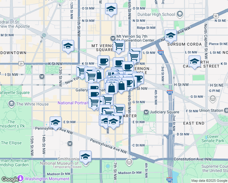 map of restaurants, bars, coffee shops, grocery stores, and more near 730 7th Street Northwest in Washington