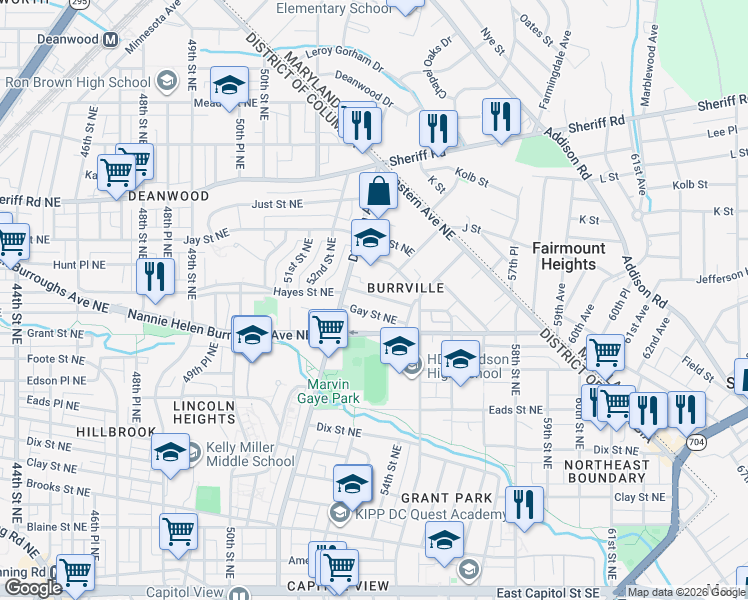 map of restaurants, bars, coffee shops, grocery stores, and more near 101 Independence Avenue Southeast in Washington