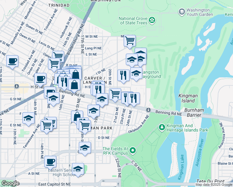 map of restaurants, bars, coffee shops, grocery stores, and more near 101 Independence Avenue Southeast in Washington