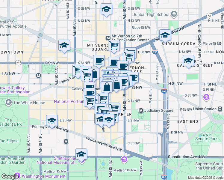 map of restaurants, bars, coffee shops, grocery stores, and more near 101 Independence Avenue Southeast in Washington