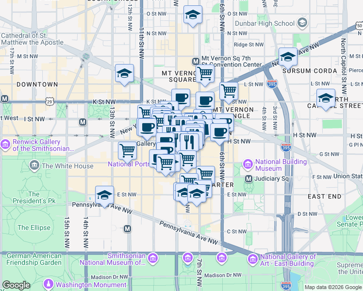 map of restaurants, bars, coffee shops, grocery stores, and more near 101 Independence Avenue Southeast in Washington
