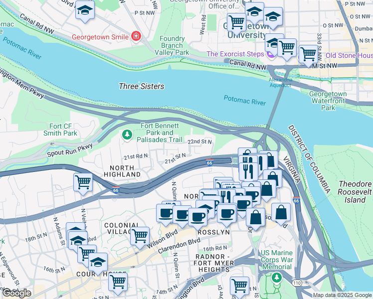 map of restaurants, bars, coffee shops, grocery stores, and more near 101 Independence Avenue Southeast in Washington