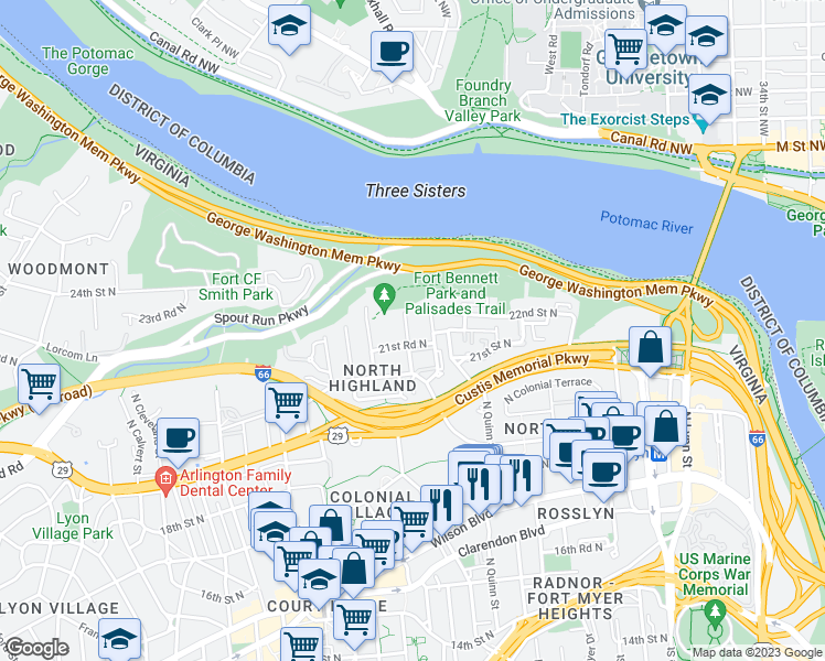 map of restaurants, bars, coffee shops, grocery stores, and more near 101 Independence Avenue Southeast in Washington