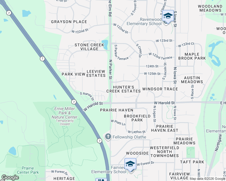 map of restaurants, bars, coffee shops, grocery stores, and more near 1201 North Parker Street in Olathe