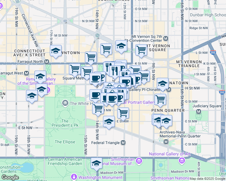map of restaurants, bars, coffee shops, grocery stores, and more near in Washington