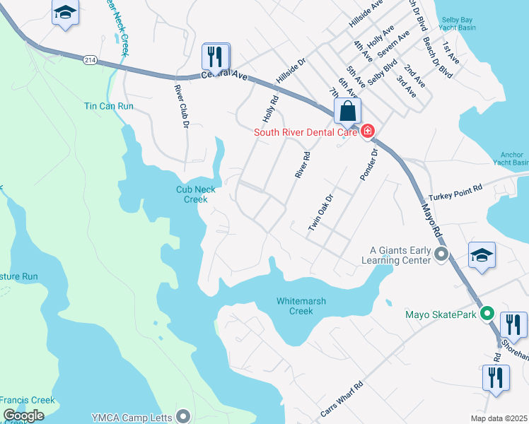 map of restaurants, bars, coffee shops, grocery stores, and more near 102 Valley View Avenue in Edgewater