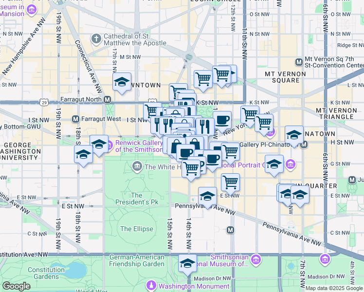 map of restaurants, bars, coffee shops, grocery stores, and more near 101 Independence Avenue Southeast in Washington