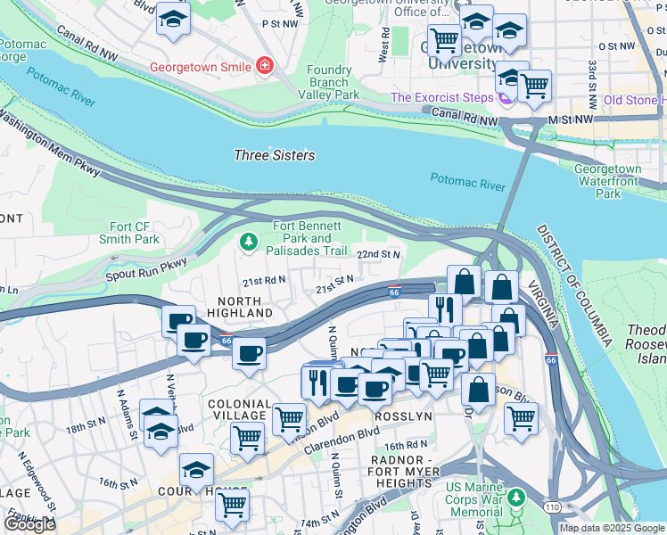 map of restaurants, bars, coffee shops, grocery stores, and more near 101 Independence Avenue Southeast in Washington