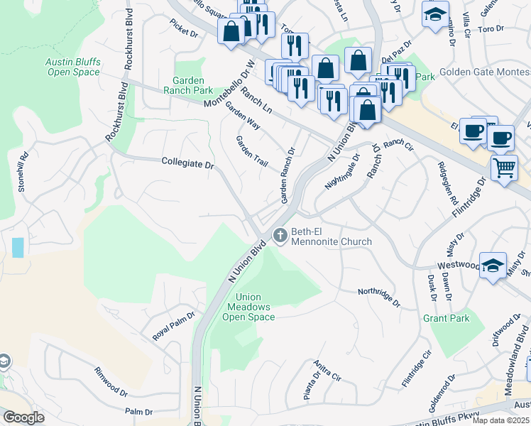 map of restaurants, bars, coffee shops, grocery stores, and more near 2530 Hamlet Lane in Colorado Springs