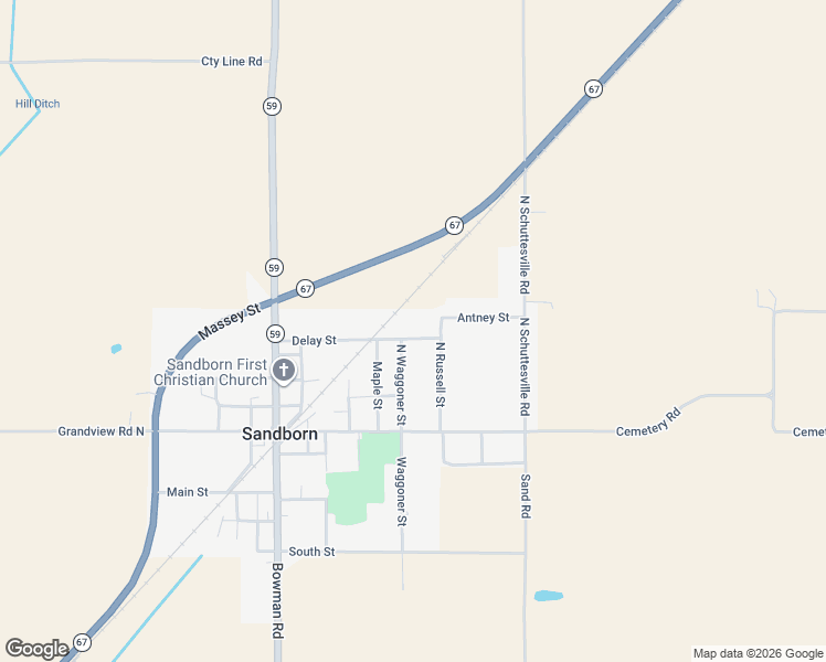 map of restaurants, bars, coffee shops, grocery stores, and more near 302 Delay Street in Sandborn