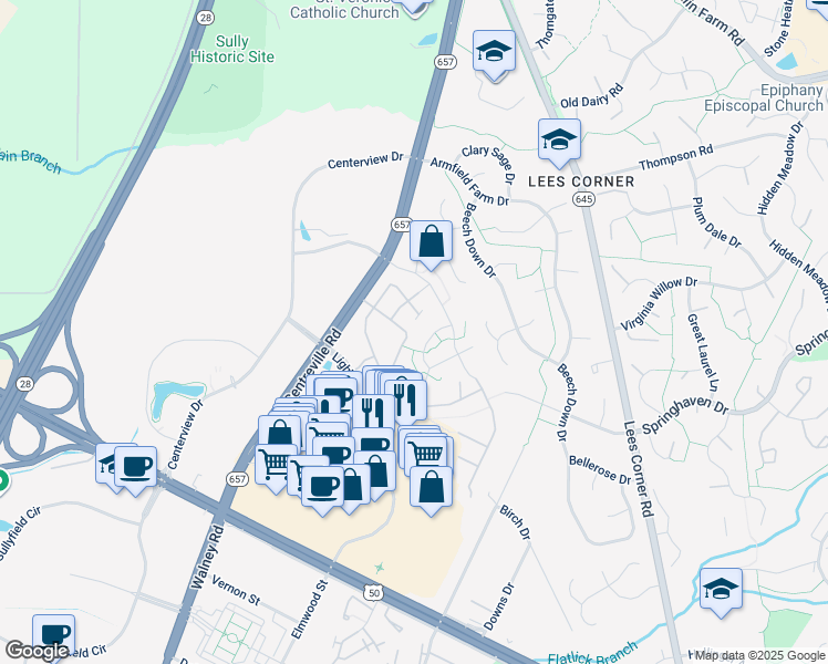 map of restaurants, bars, coffee shops, grocery stores, and more near 3719 Renoir Terrace in Chantilly