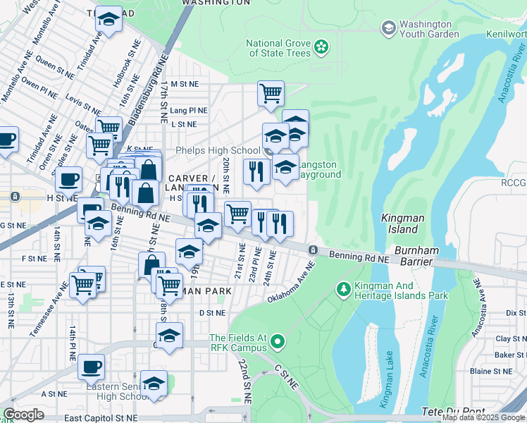 map of restaurants, bars, coffee shops, grocery stores, and more near 101 Independence Avenue Southeast in Washington