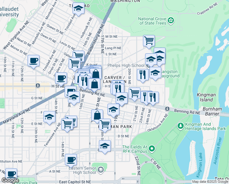 map of restaurants, bars, coffee shops, grocery stores, and more near 101 Independence Avenue Southeast in Washington