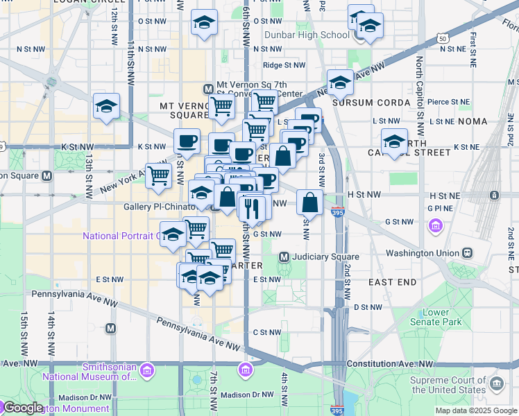 map of restaurants, bars, coffee shops, grocery stores, and more near 101 Independence Avenue Southeast in Washington