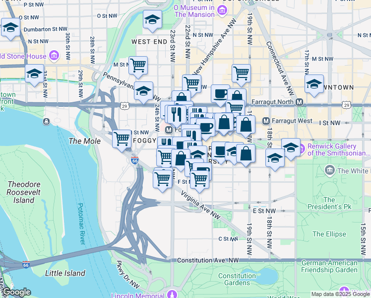 map of restaurants, bars, coffee shops, grocery stores, and more near 101 Independence Avenue Southeast in Washington