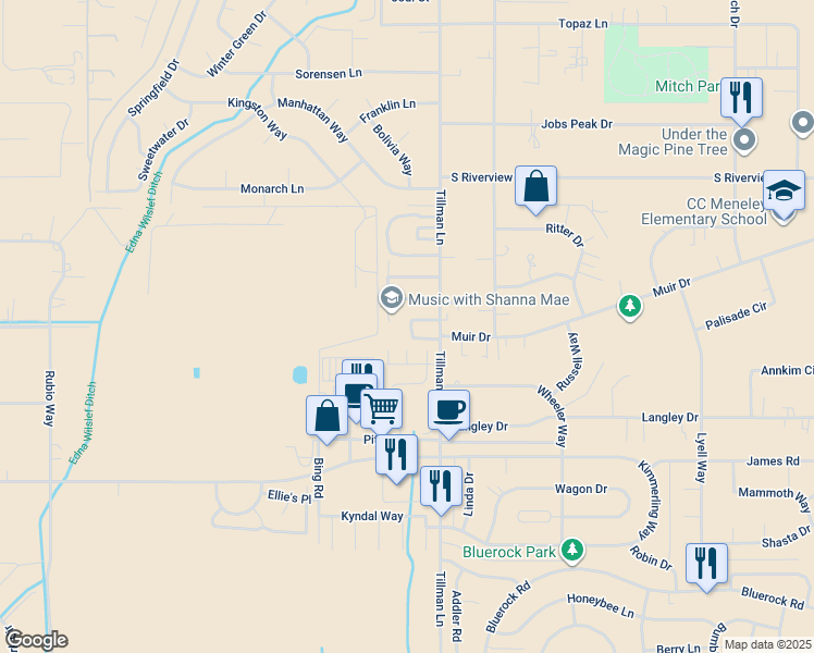 map of restaurants, bars, coffee shops, grocery stores, and more near 1286 Alicia Circle in Gardnerville