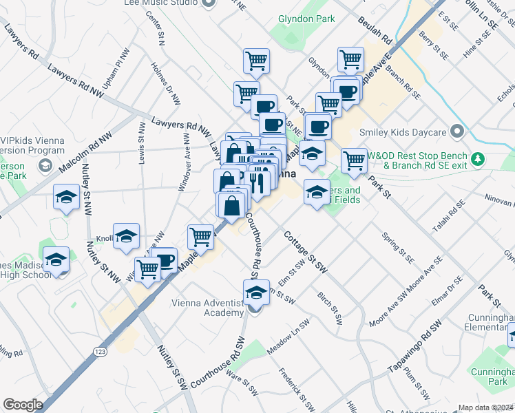 map of restaurants, bars, coffee shops, grocery stores, and more near 101 Independence Avenue Southeast in Washington