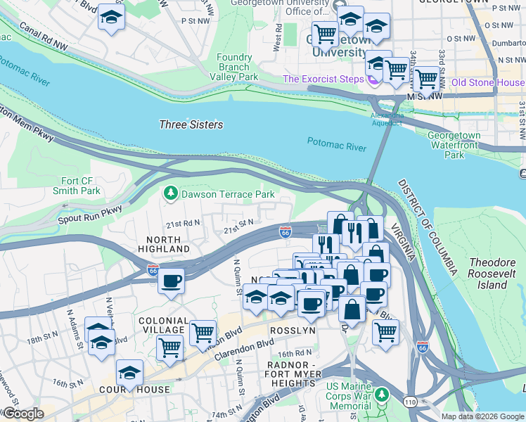 map of restaurants, bars, coffee shops, grocery stores, and more near 101 Independence Avenue Southeast in Washington
