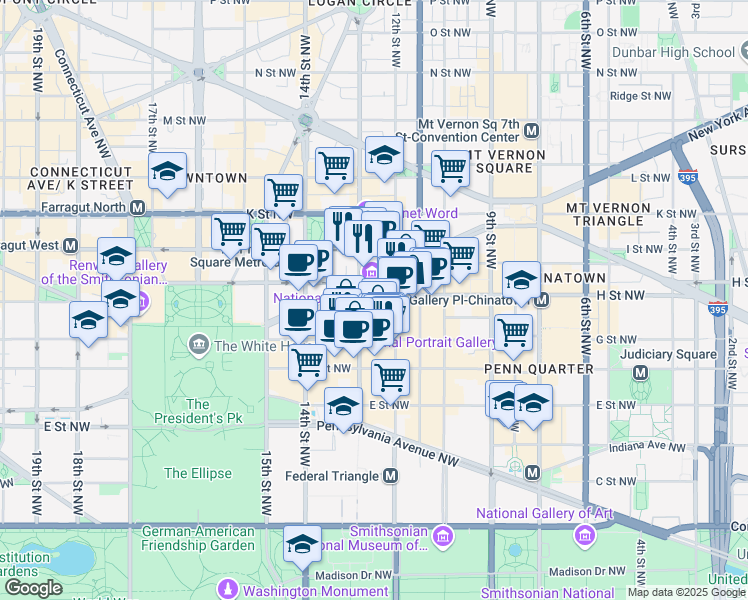 map of restaurants, bars, coffee shops, grocery stores, and more near 101 Independence Avenue Southeast in Washington