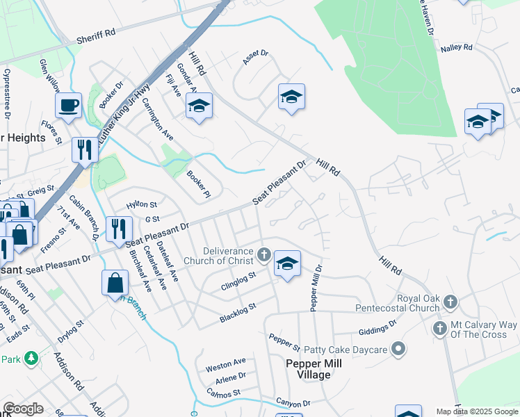 map of restaurants, bars, coffee shops, grocery stores, and more near 6800 Jade Court in Capitol Heights