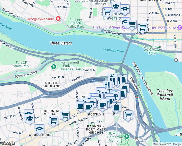 map of restaurants, bars, coffee shops, grocery stores, and more near 1560 21st Court North in Arlington