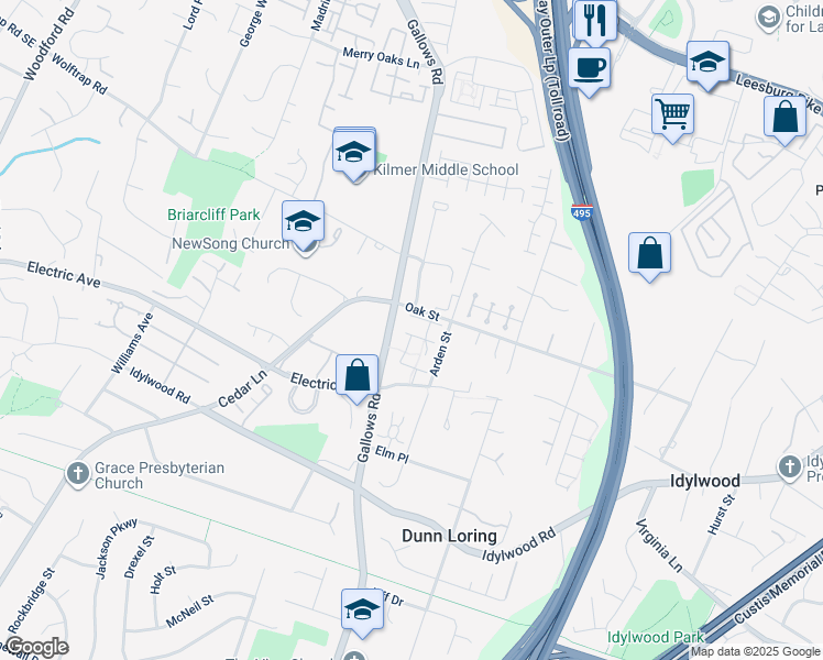 map of restaurants, bars, coffee shops, grocery stores, and more near 2222 Journet Drive in Dunn Loring