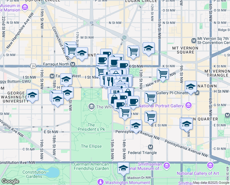 map of restaurants, bars, coffee shops, grocery stores, and more near 101 Independence Avenue Southeast in Washington