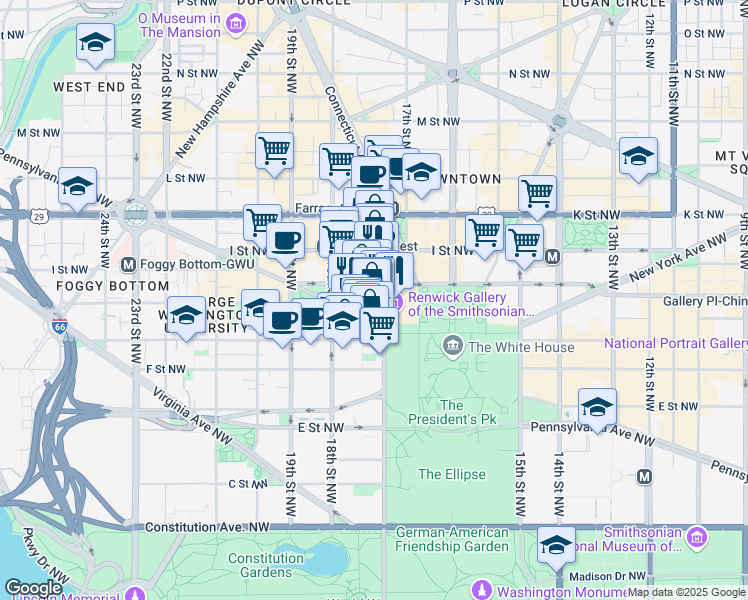map of restaurants, bars, coffee shops, grocery stores, and more near 101 Independence Avenue Southeast in Washington