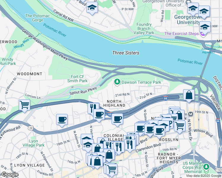 map of restaurants, bars, coffee shops, grocery stores, and more near 101 Independence Avenue Southeast in Washington