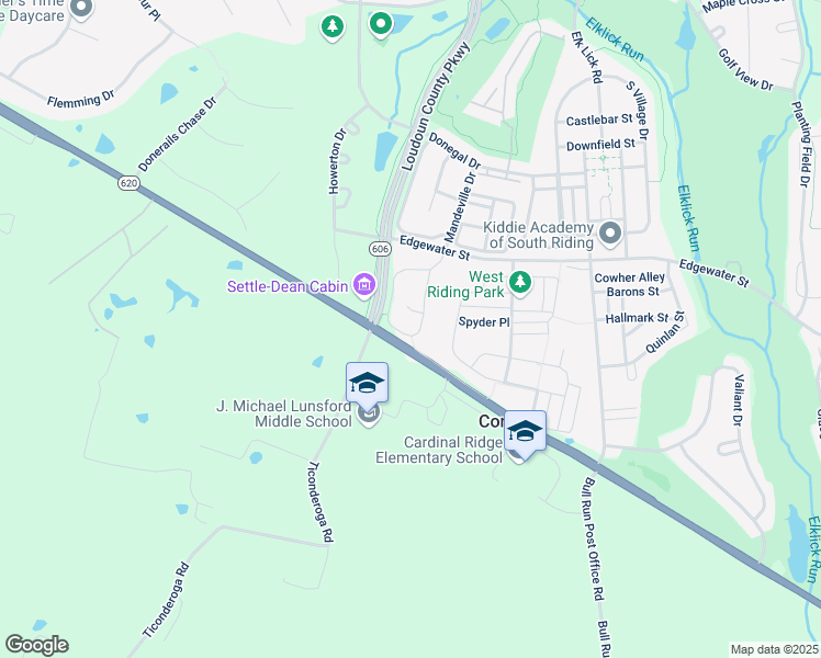map of restaurants, bars, coffee shops, grocery stores, and more near 25925 Stinger Drive in Chantilly