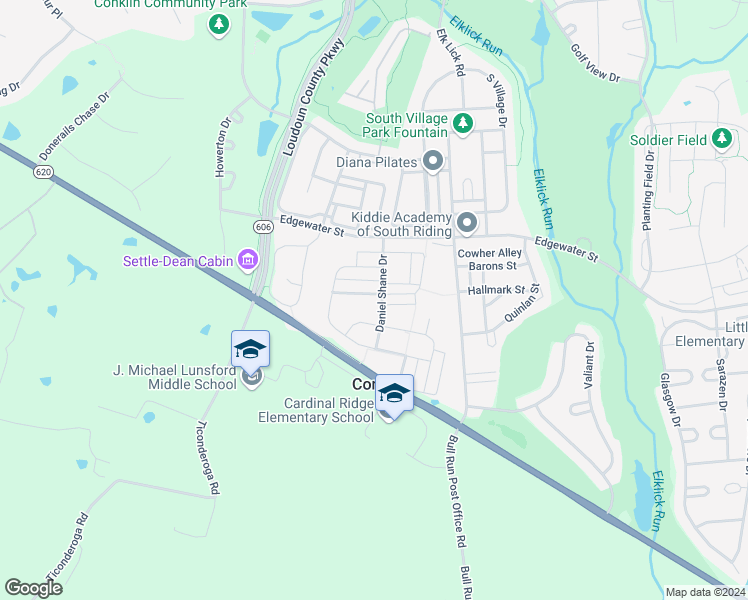 map of restaurants, bars, coffee shops, grocery stores, and more near 42947 Spyder Place in Chantilly