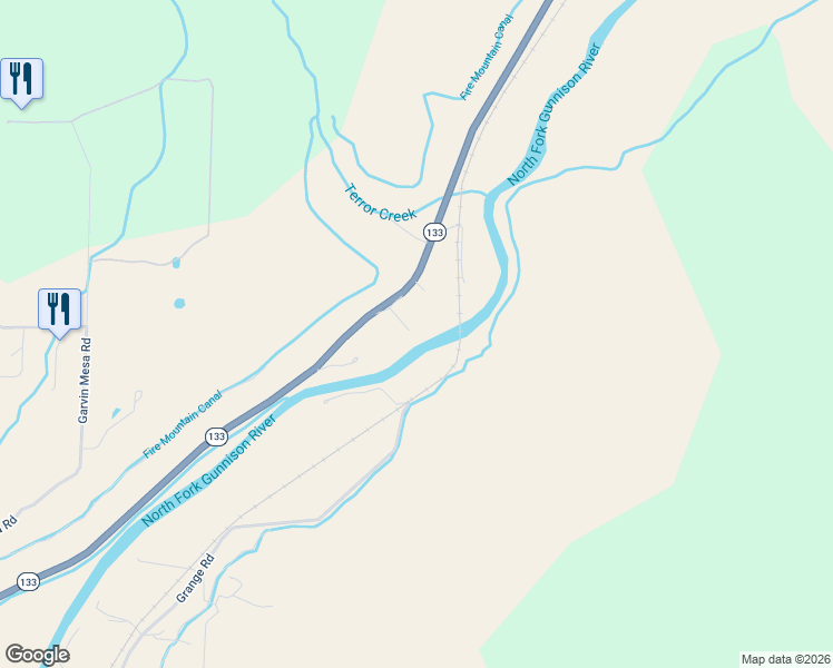 map of restaurants, bars, coffee shops, grocery stores, and more near 42330 Colorado 133 in Paonia