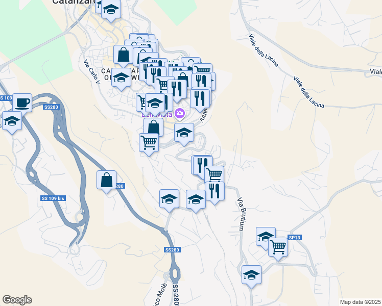 map of restaurants, bars, coffee shops, grocery stores, and more near 5 Via Garibaldi Gariani in Catanzaro