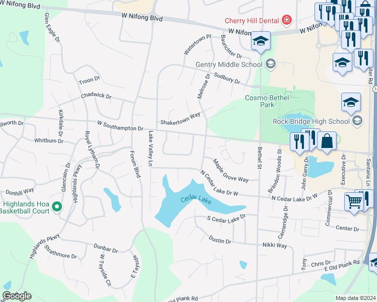 map of restaurants, bars, coffee shops, grocery stores, and more near 543-545 Pear Tree Circle in Columbia