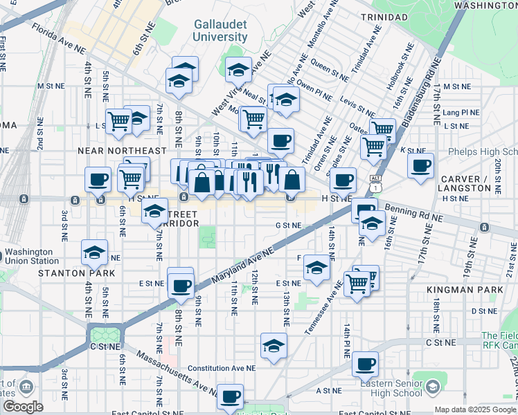 map of restaurants, bars, coffee shops, grocery stores, and more near 101 Independence Avenue Southeast in Washington
