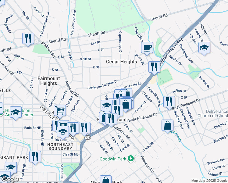 map of restaurants, bars, coffee shops, grocery stores, and more near 101 Independence Avenue Southeast in Washington