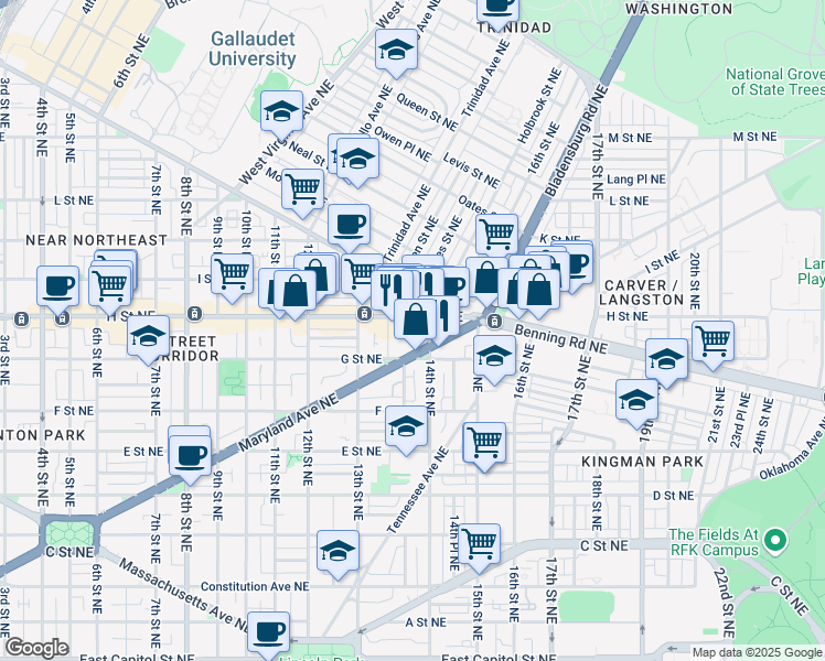 map of restaurants, bars, coffee shops, grocery stores, and more near 101 Independence Avenue Southeast in Washington