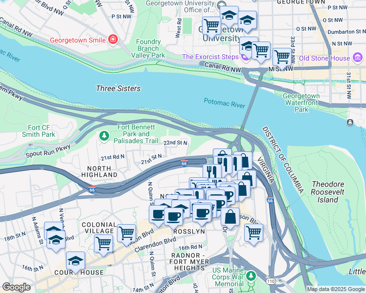 map of restaurants, bars, coffee shops, grocery stores, and more near 101 Independence Avenue Southeast in Washington