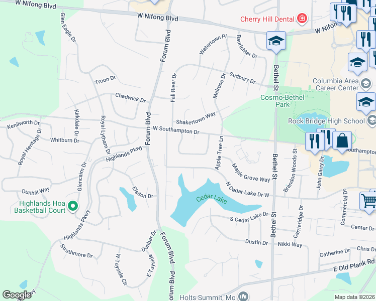 map of restaurants, bars, coffee shops, grocery stores, and more near 625 Pear Tree Circle in Columbia