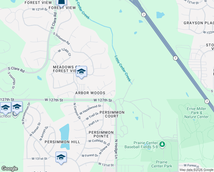 map of restaurants, bars, coffee shops, grocery stores, and more near 23202 126th Street in Olathe
