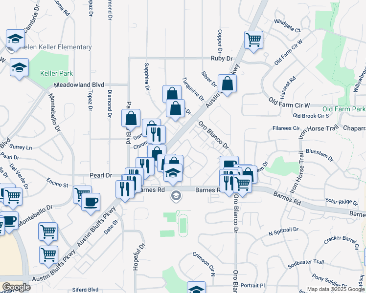 map of restaurants, bars, coffee shops, grocery stores, and more near 4675 Templeton Park Circle in Colorado Springs