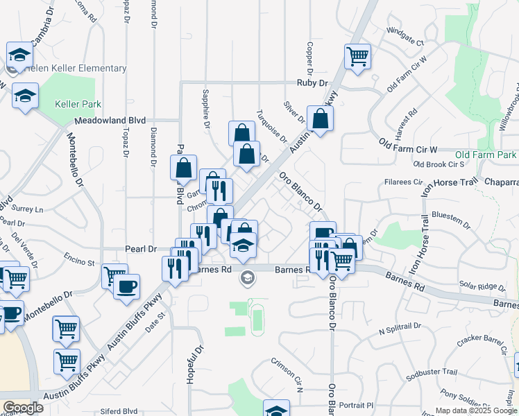 map of restaurants, bars, coffee shops, grocery stores, and more near 4635 Templeton Park Circle in Colorado Springs